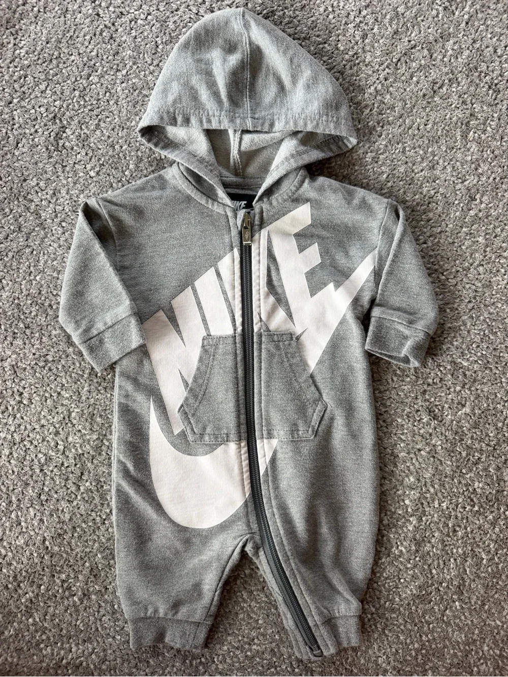 Nike Baby Grey Zip-Up Hooded One-Piece